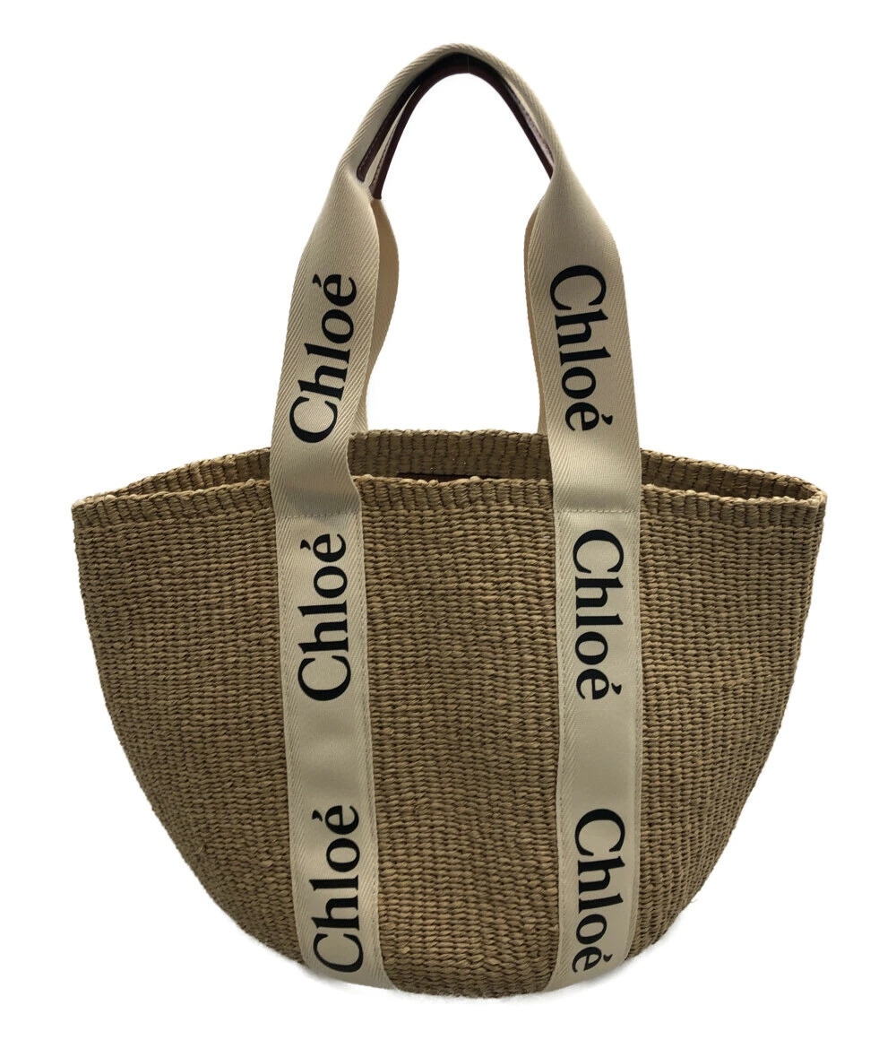 Chloe Mifuko Woody Basket Tote Woven Straw Body Tan